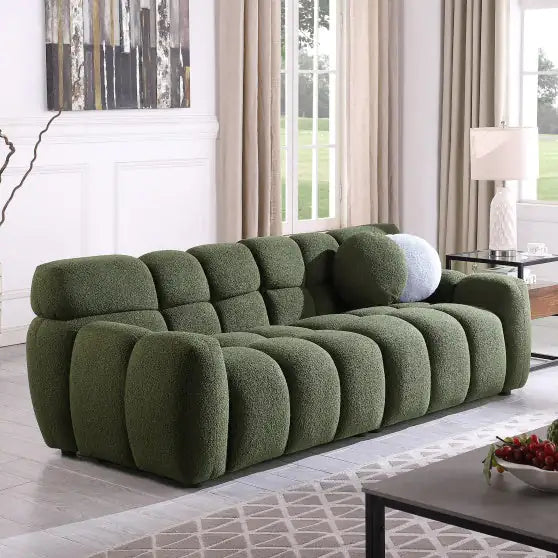 7399-3S Green Boucle Fabric Sofa for Home Use – Comfortable 3-Seater