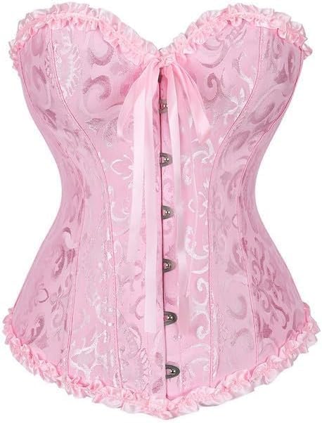 JoyPeak Corset Tops for Women,Lace Bustier Corset Lingerie top,Renaissance Overbust Corset Push Up Bodysuit (US, Alpha, X-Small, Regular, Regular, Big Girls, pink)