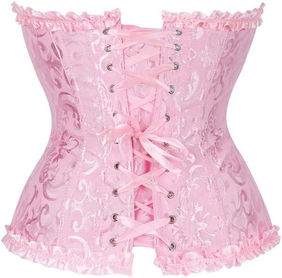 JoyPeak Corset Tops for Women,Lace Bustier Corset Lingerie top,Renaissance Overbust Corset Push Up Bodysuit (US, Alpha, X-Small, Regular, Regular, Big Girls, pink)