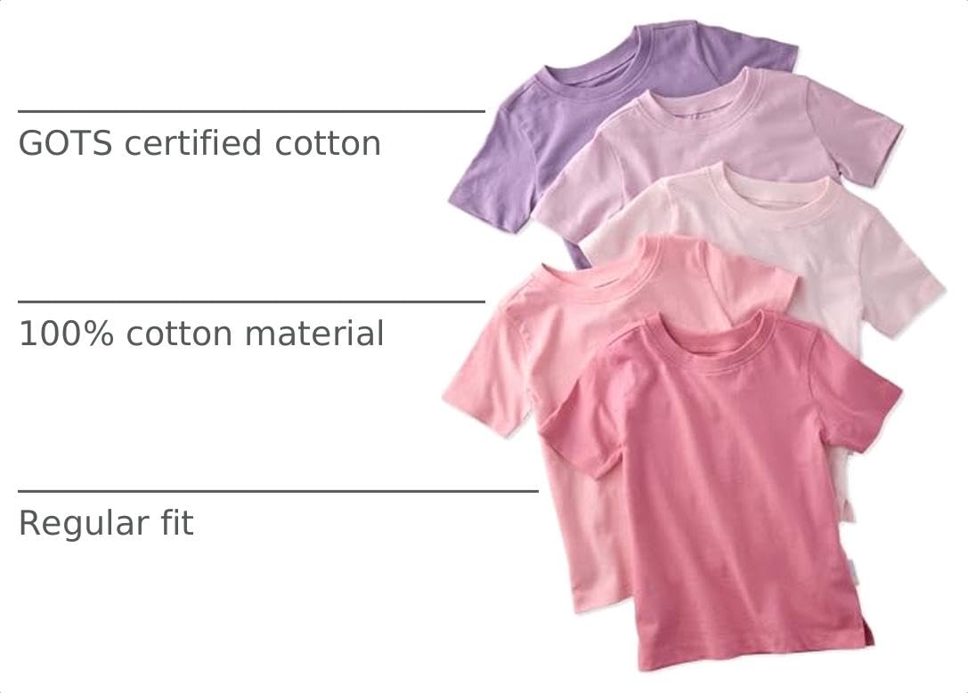 Butterblu Taylor 5-Pack Short Sleeve T-Shirts, 50% Organic Cotton Tees Pink