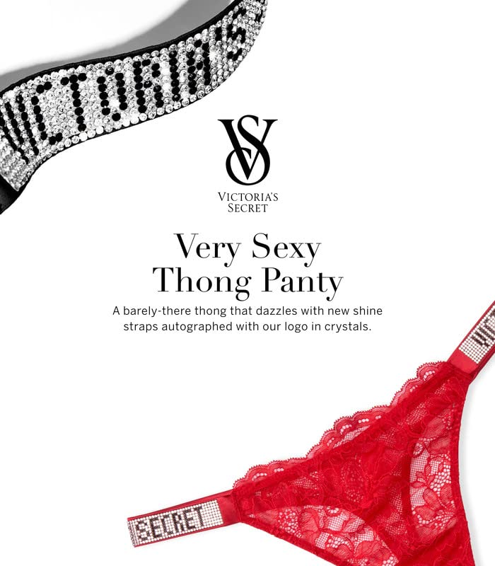 Victoria's Secret Very Sexy Lace Thong Women's Underwear, Panties for Women, Lipstick Red Smooth Monogram, M