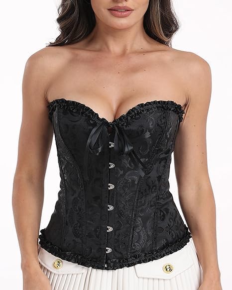 JoyPeak Corset Tops for Women,Lace Bustier Corset Lingerie top,Renaissance Overbust Corset Push Up Bodysuit (US, Alpha, X-Small, Regular, Regular, Big Girls, black)