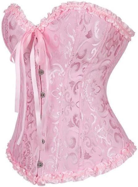 JoyPeak Corset Tops for Women,Lace Bustier Corset Lingerie top,Renaissance Overbust Corset Push Up Bodysuit (US, Alpha, X-Small, Regular, Regular, Big Girls, pink)