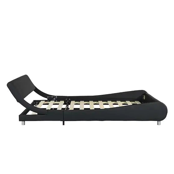 Faux Leather Upholstered Platform Bed Frame with LED Lighting, Curved Design, Wooden Slats Support, Remote & App Control, No Box Spring Needed