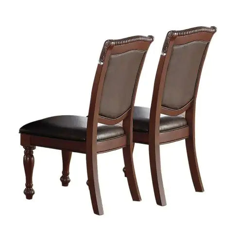 Gorgeous Set of 2 Side Chairs - Brown Rubberwood Faux Leather Upholstered Dining Chairs for Formal Dining Room