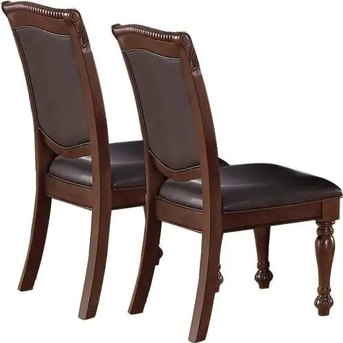 Gorgeous Set of 2 Side Chairs - Brown Rubberwood Faux Leather Upholstered Dining Chairs for Formal Dining Room