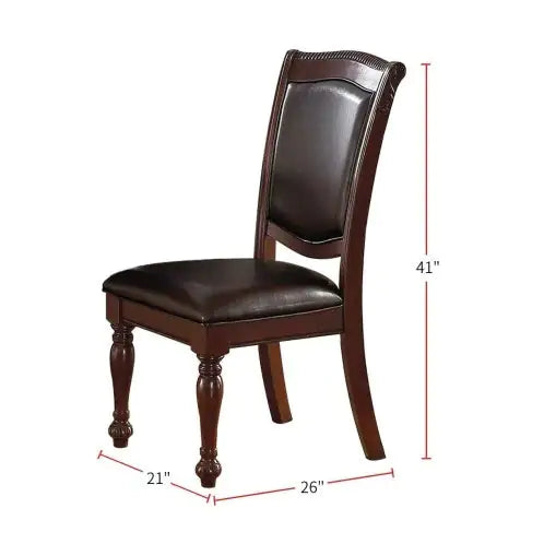 Gorgeous Set of 2 Side Chairs - Brown Rubberwood Faux Leather Upholstered Dining Chairs for Formal Dining Room