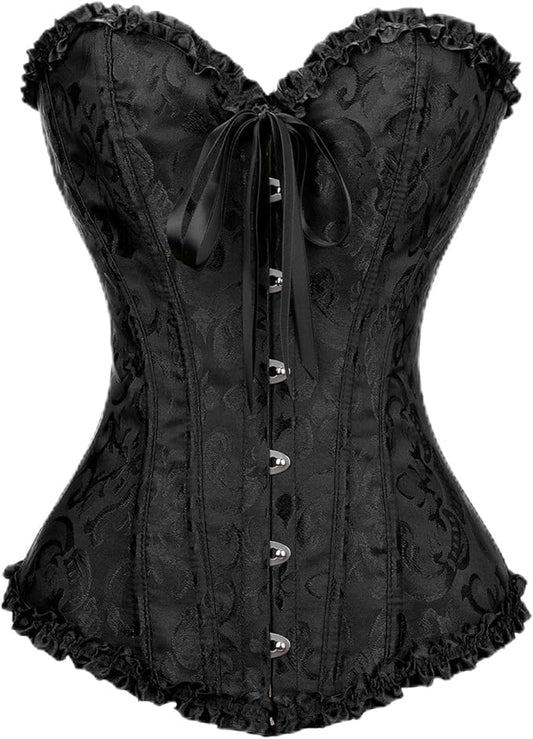JoyPeak Corset Tops for Women,Lace Bustier Corset Lingerie top,Renaissance Overbust Corset Push Up Bodysuit (US, Alpha, X-Small, Regular, Regular, Big Girls, black)