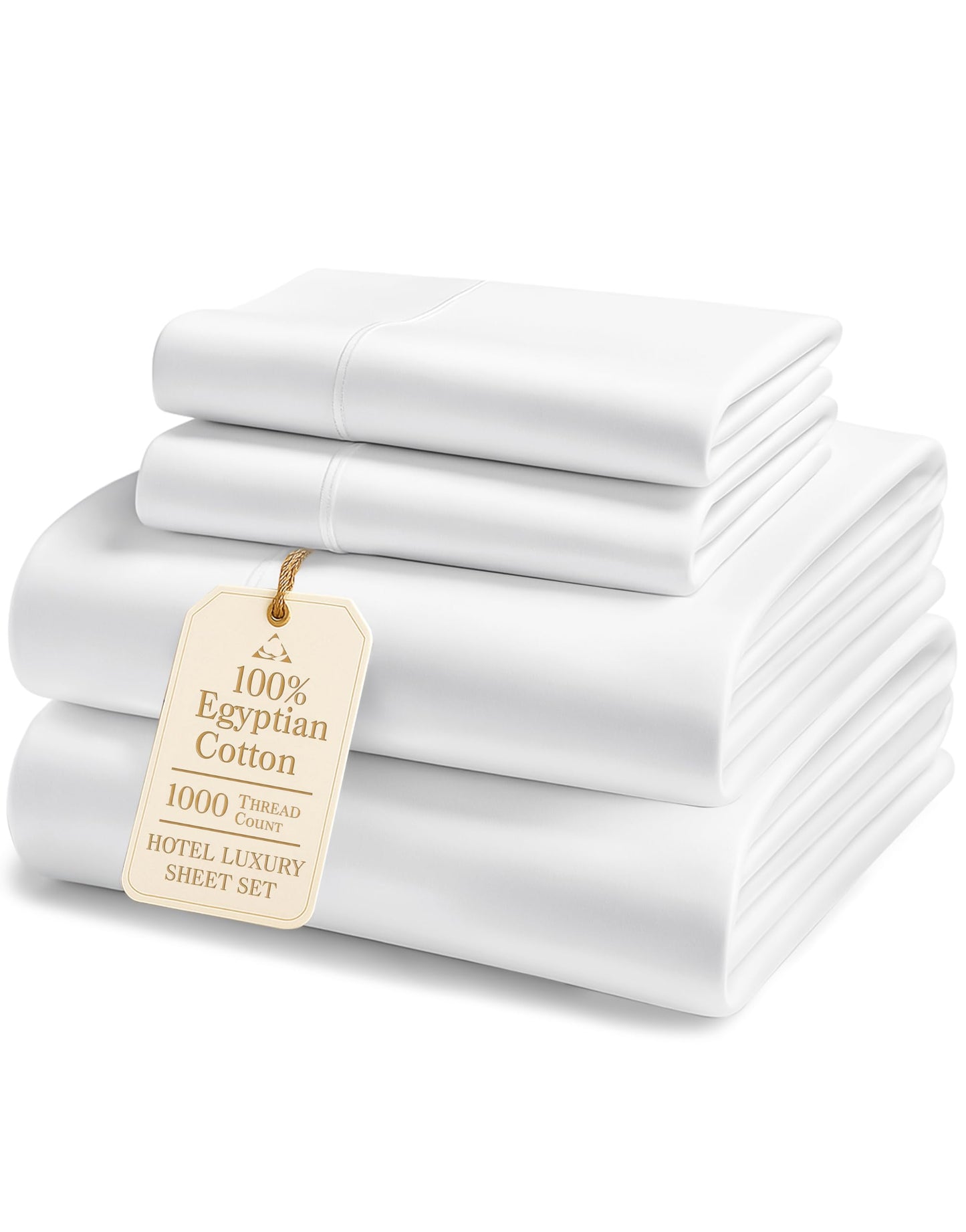100% Egyptian Cotton Sheets Queen Size - Luxury 1000 Thread Count Naturally Cooling & Breathable Silky Sateen Weave Queen Sheet Set, Soft & Durable Hotel Sheets with 15" Snug Fit Deep Pockets - White