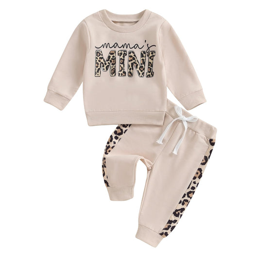 Kupretty Baby Girl Clothes Mama's Mini Sweatshirt Pants Set Khaki 12-18M