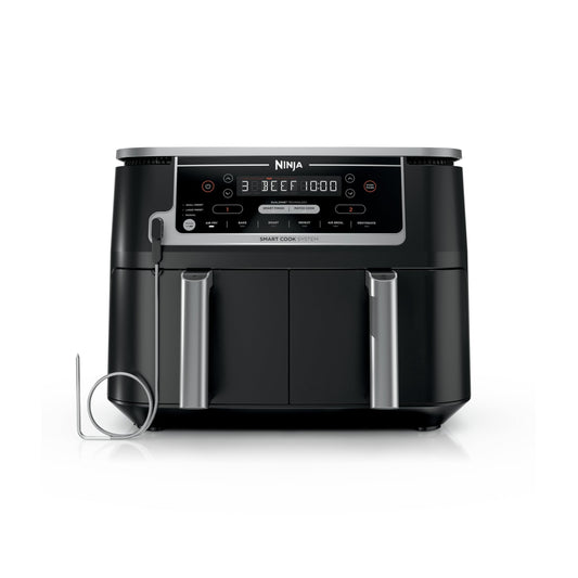 Ninja DZ550 Foodi 10 Quart 6-in-1 DualZone Smart XL Air Fryer with 2 Independent Baskets, Smart Cook Thermometer for Perfect Doneness, Match Cook & Smart Finish to Roast, Dehydrate & More, BLACK