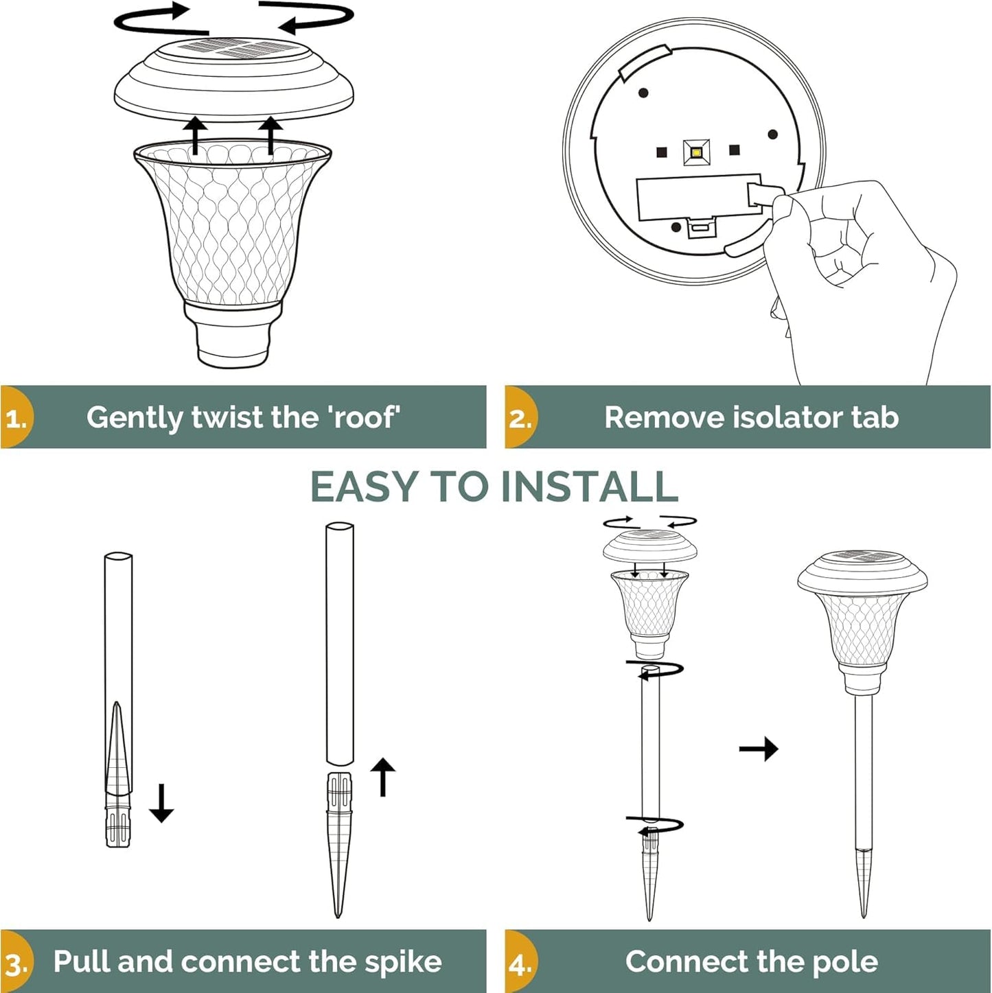 GIGALUMI Metal & Glass Solar Lights Outdoor, 8 Pack LED Garden Lights