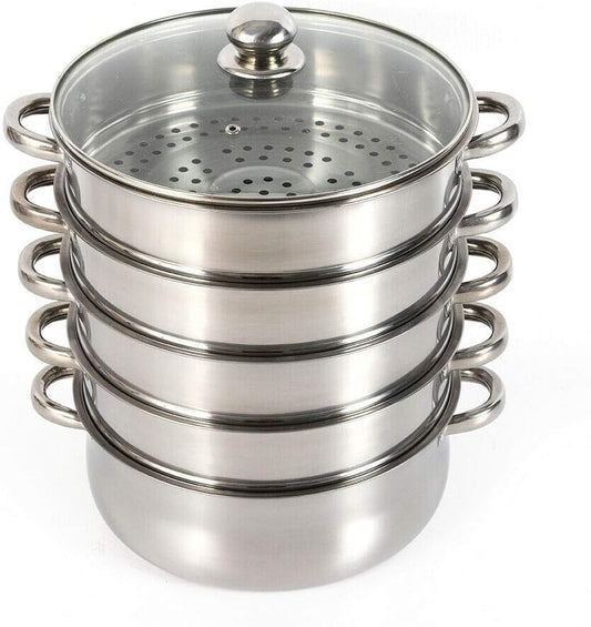 Steamer Pot Food-Grade Polished Stainless Steel Dumpling Steamer Cooker Multi-functional 5-layer Fast Heating 26cm/28cm/30cm (26cm)