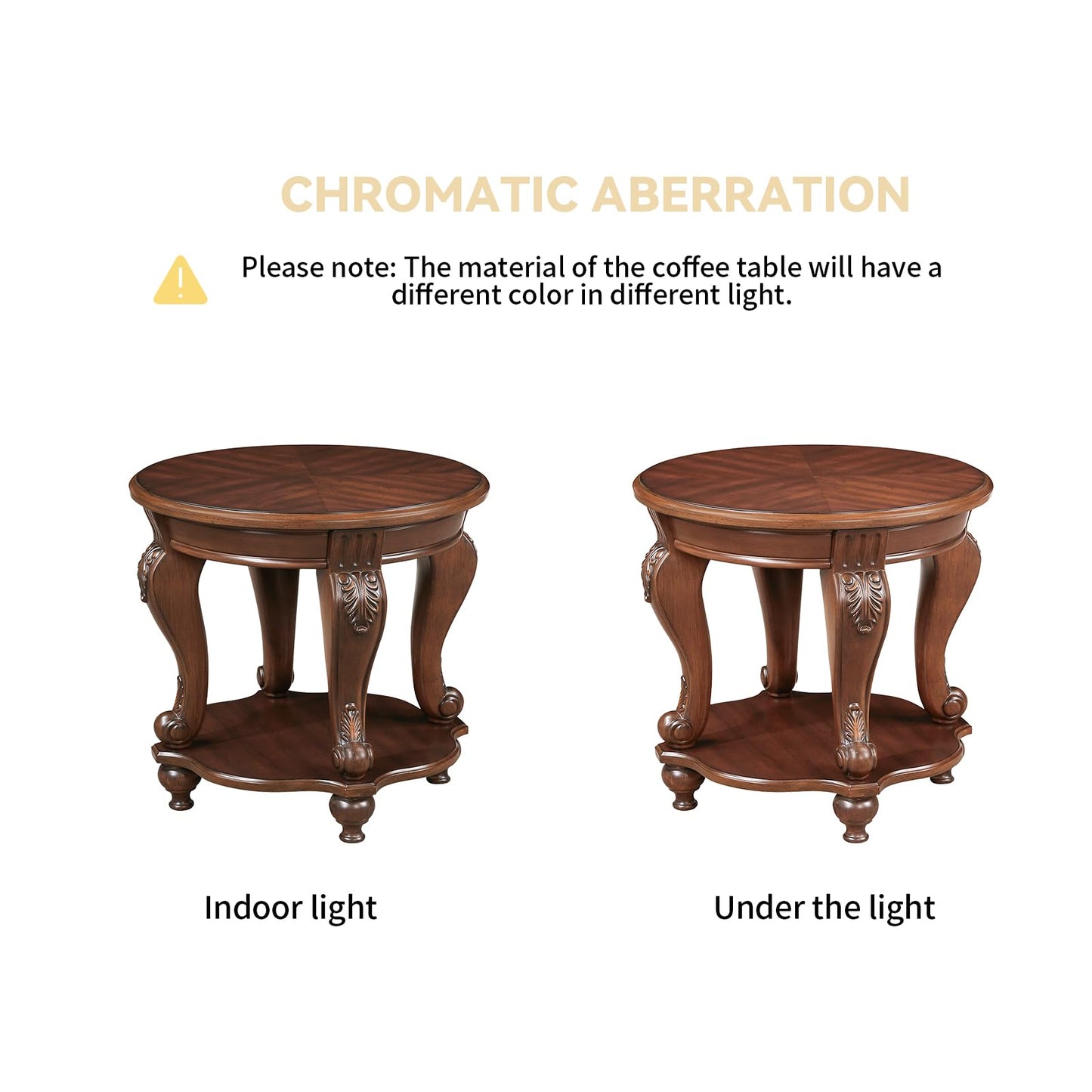 LKTART Wood Coffee Table Set with Storage Shelf Oval Coffee Tables and Round Side Table for Living Room Farmhouse, Antique Elegant Carved Legs, Easy Assembly, Cherry