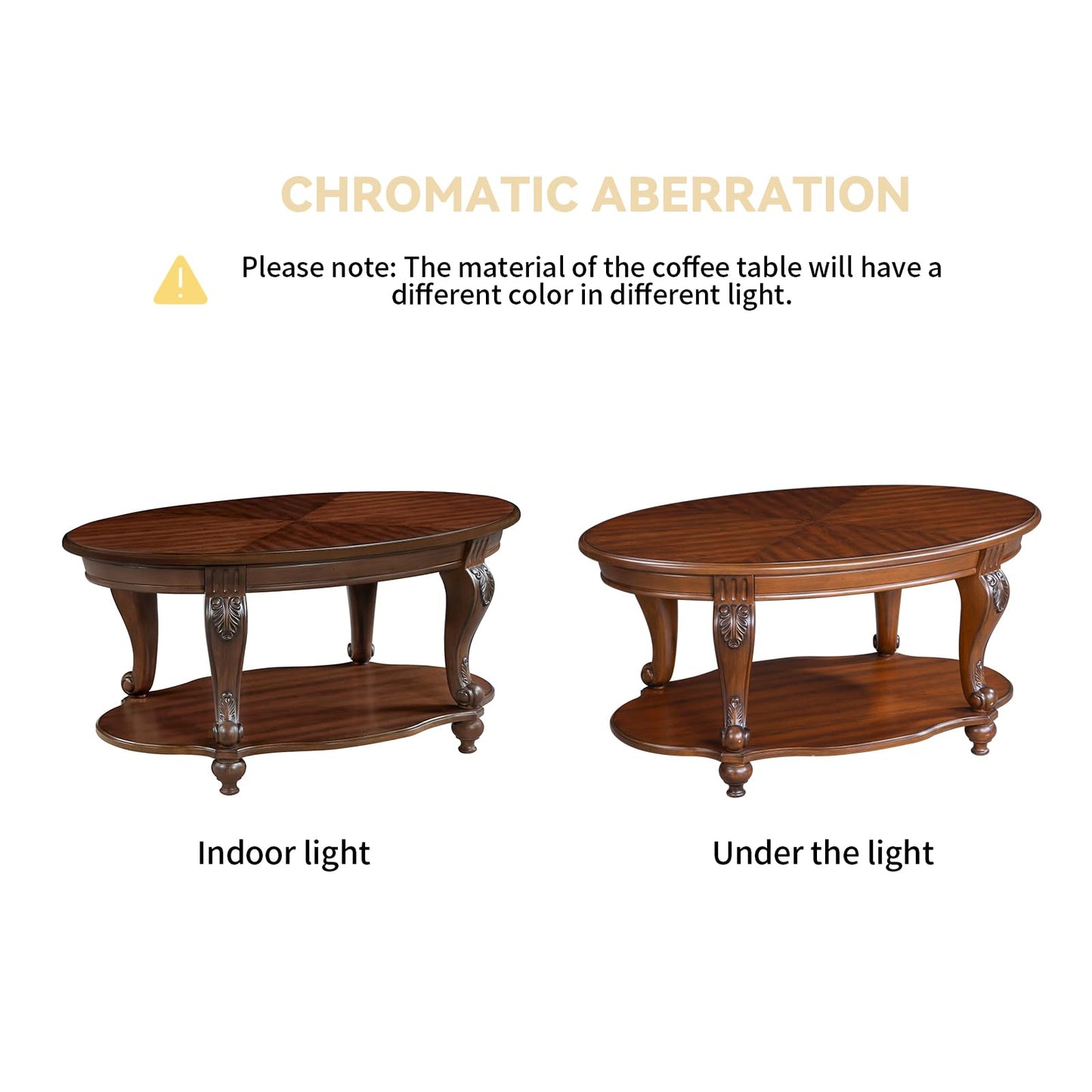 LKTART Wood Coffee Table Set with Storage Shelf Oval Coffee Tables and Round Side Table for Living Room Farmhouse, Antique Elegant Carved Legs, Easy Assembly, Cherry