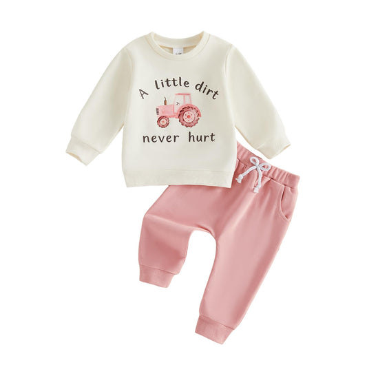 Tsultryofs Toddler Baby Girl Fall Clothes Letter Tractor Print Outfit