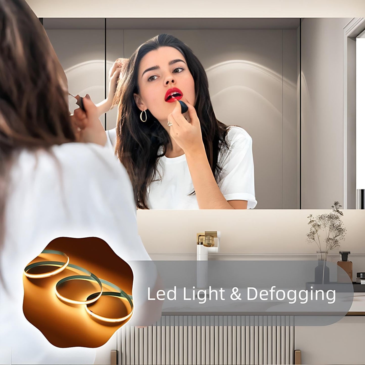 Elegant Bathroom Vanity Set, Double Basins, LED Fog Mirror, Patterned Wooden Cabinet with Rock Slab Countertop and Easy Installation,Bathroom Vanities (B Mirror Style, 64'')