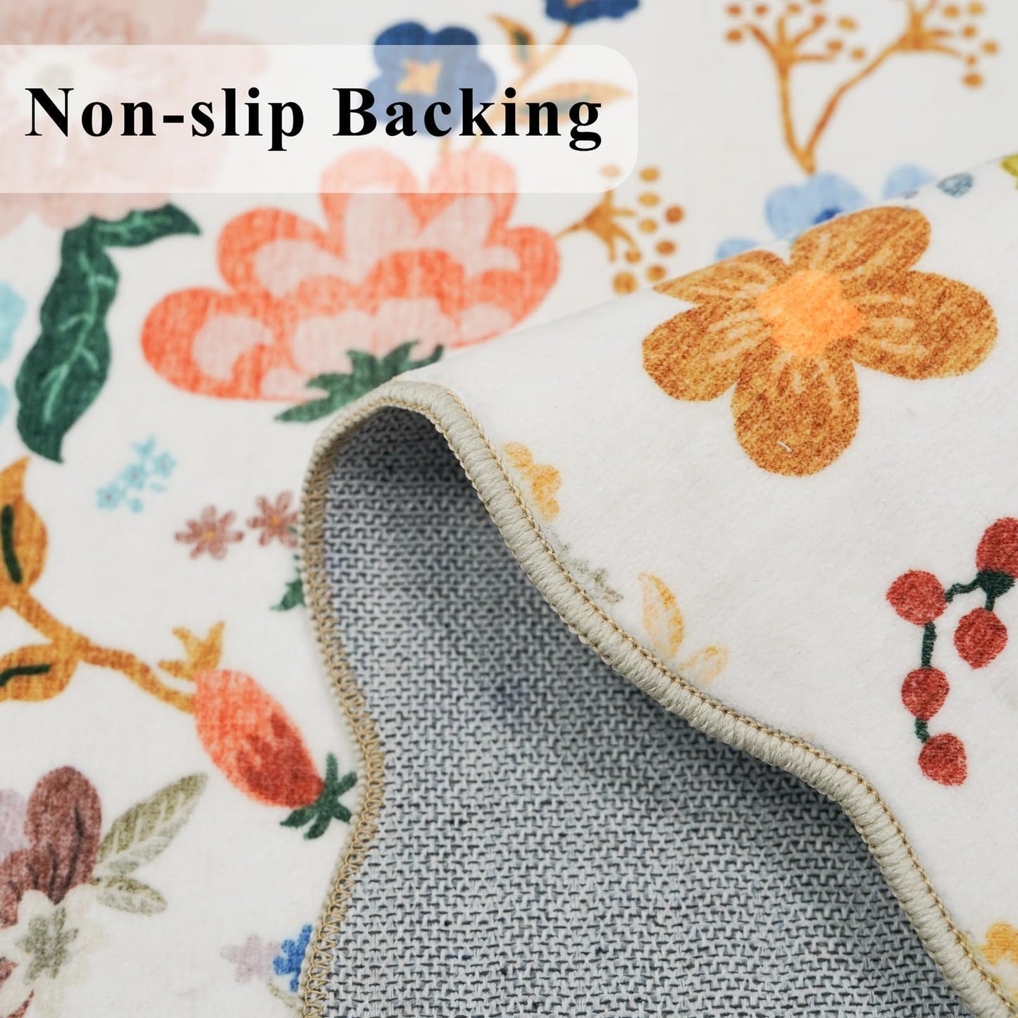 5x7 Living Room Area Rugs: Washable Floral Non-Slip Rug for Bedroom Dining Room Ultra Soft Carpet for Nursery Kitchen Home Office Farmhouse Thin Floor Mat for Teen Girls and Boys Dorms(5x7,Cream)