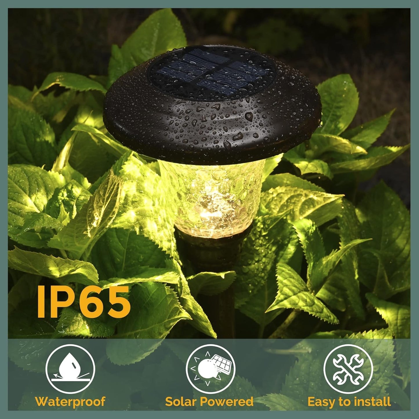 GIGALUMI Metal & Glass Solar Lights Outdoor, 8 Pack LED Garden Lights