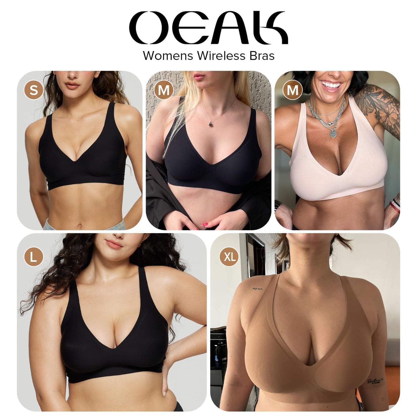 OEAK Womens Deep V Bras Wireless Comfortable Bra Supportive No Underwire Bras Tshirt Push Up Bralettes Plunge Seamless Bra Coffee XXL