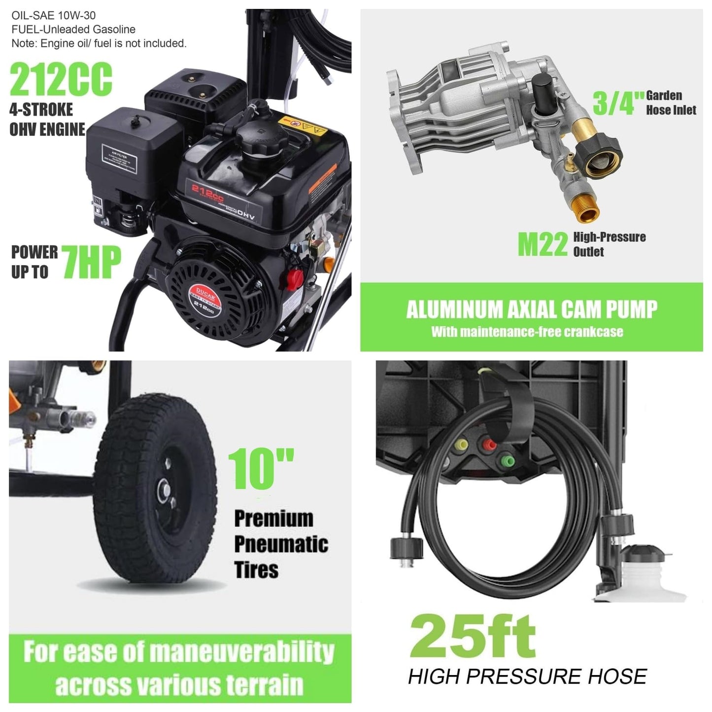 4200 PSI Gas Pressure Washer, 4.0 Max GPM 212CC 7HP Commercial Gas Power Washer, Spray Gun and Wand, 5 Nozzle Set, for Cars/Fences/Driveways/Homes/Patios/Furniture