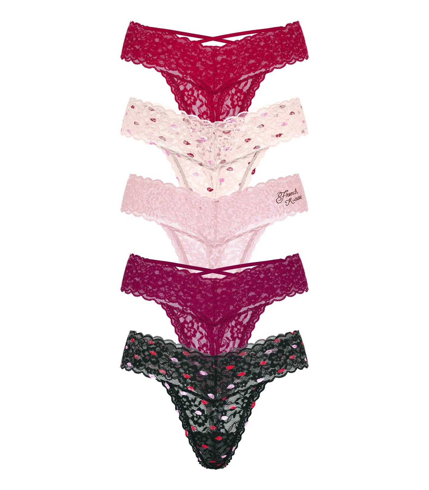 Victoria's Secret Women's Lace Thong Underwear, Panties for Women, Multi Pack, Solids & Kiss Mix, MED