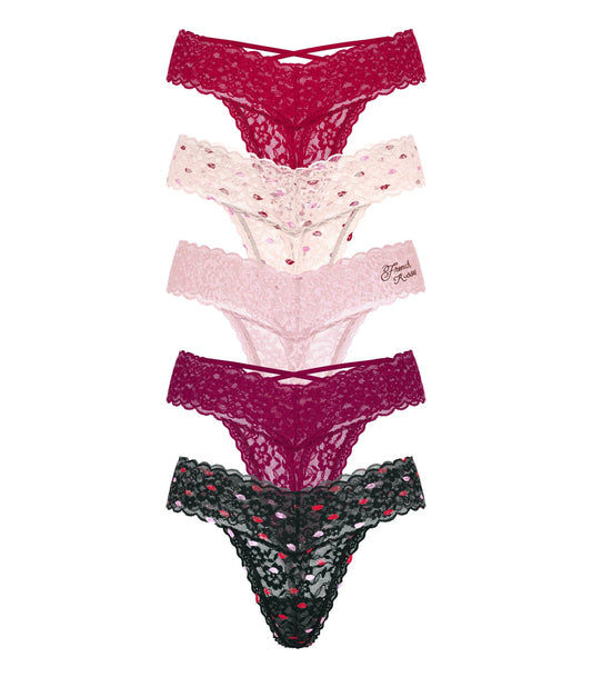 Victoria's Secret Women's Lace Thong Underwear, Panties for Women, Multi Pack, Solids & Kiss Mix, MED