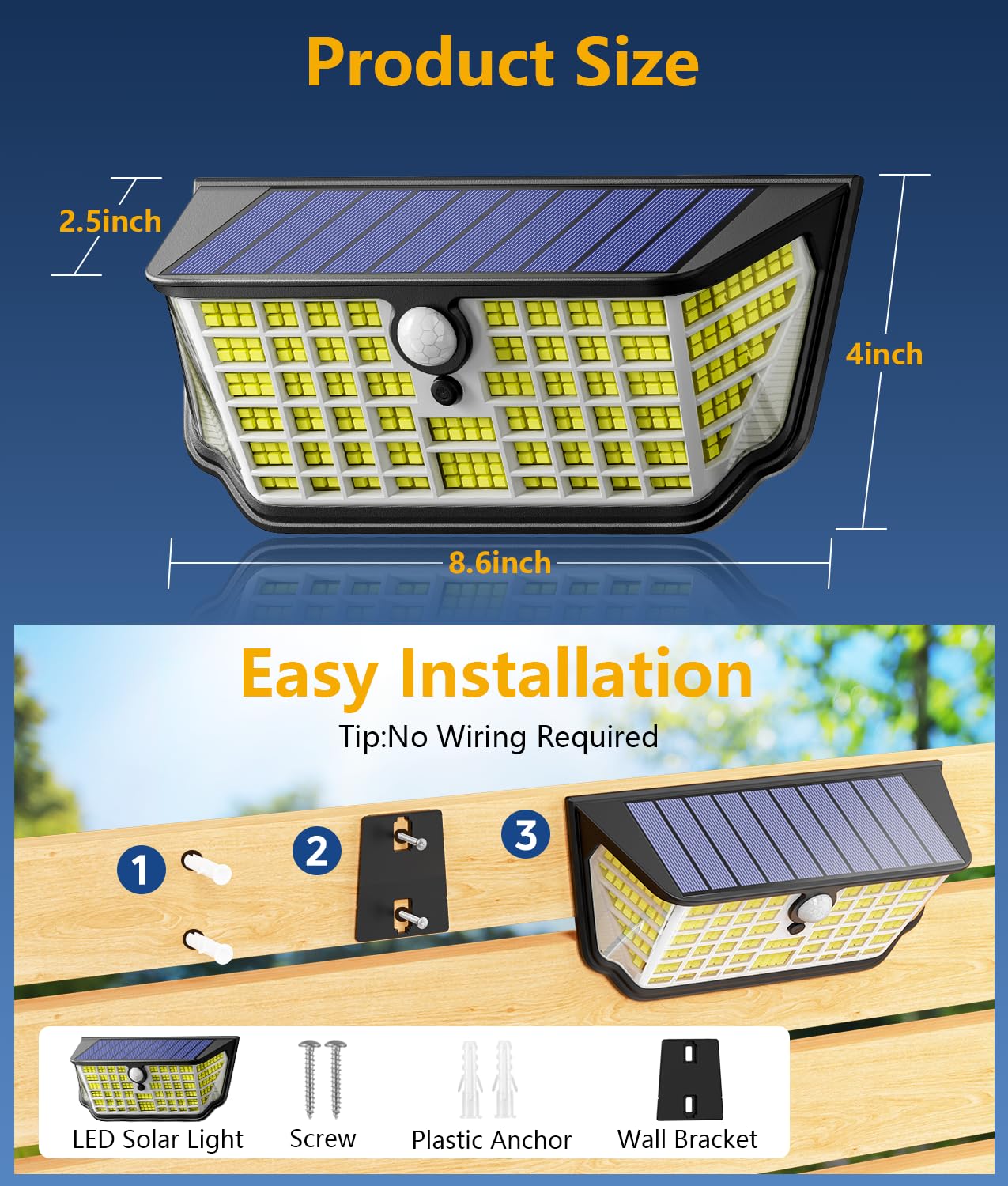 TuyLuxe Solar Motion Sensor Lights Outdoor, 4500LM & 300° Wide Flood Lights