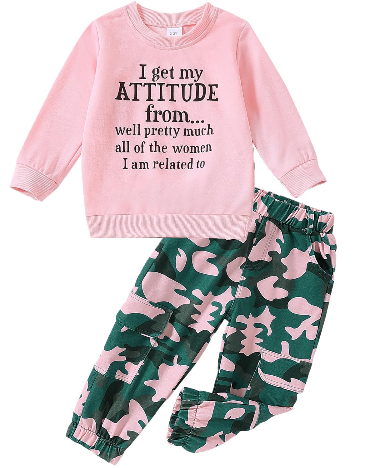 Yvowming Toddler Girl Clothes Kids Long Sleeve Sweatshirt & Camouflage Pants Baby Girl Fall Outfits Winter Sweatsuit (Pink, 3-4T)