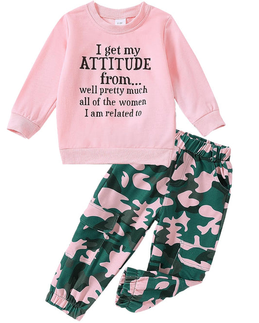 Yvowming Toddler Girl Clothes Kids Long Sleeve Sweatshirt & Camouflage Pants Baby Girl Fall Outfits Winter Sweatsuit (Pink, 3-4T)