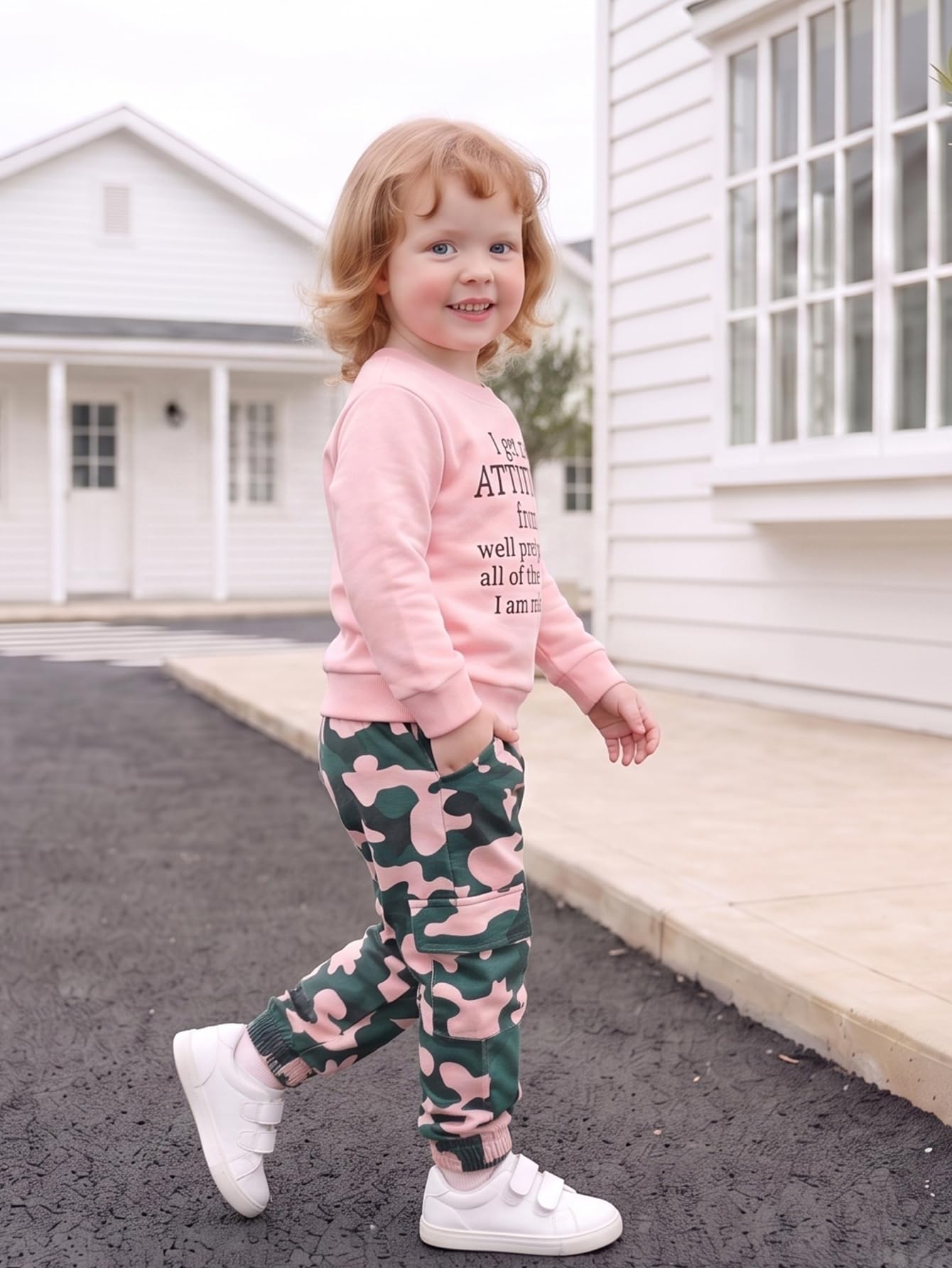 Yvowming Toddler Girl Clothes Kids Long Sleeve Sweatshirt & Camouflage Pants Baby Girl Fall Outfits Winter Sweatsuit (Pink, 3-4T)
