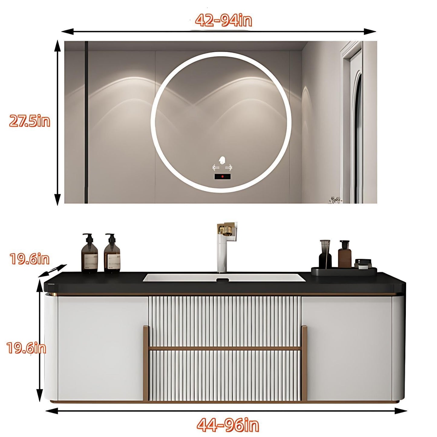 Elegant Bathroom Vanity Set, Double Basins, LED Fog Mirror, Patterned Wooden Cabinet with Rock Slab Countertop and Easy Installation,Bathroom Vanities (B Mirror Style, 64'')