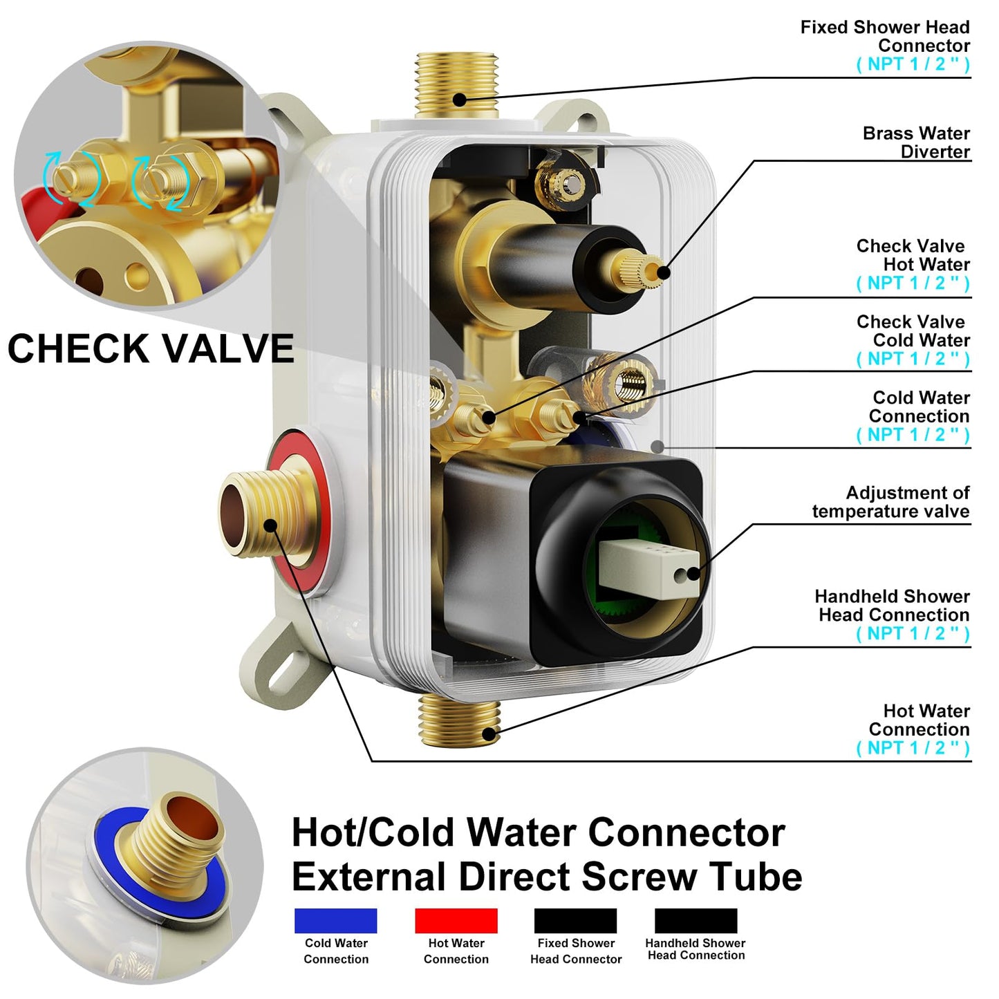 JQBQS Shower System Modern Rain Brass Faucet Set With Valve and Diverter Shower Mixer With Handheld High Pressure Square Rainfall Shower Valve (12'' Wall Mount, Matte Black)