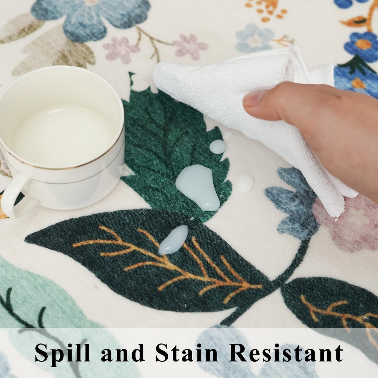 5x7 Living Room Area Rugs: Washable Floral Non-Slip Rug for Bedroom Dining Room Ultra Soft Carpet for Nursery Kitchen Home Office Farmhouse Thin Floor Mat for Teen Girls and Boys Dorms(5x7,Cream)