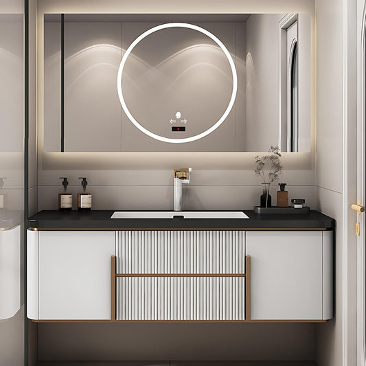 Elegant Bathroom Vanity Set, Double Basins, LED Fog Mirror, Patterned Wooden Cabinet with Rock Slab Countertop and Easy Installation,Bathroom Vanities (B Mirror Style, 64'')
