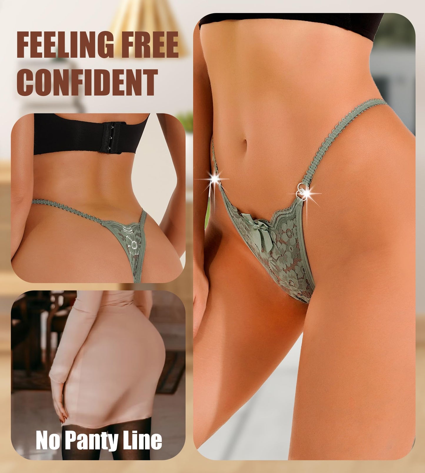 YIFVTFCK 4Pack Women G-String Thongs Sexy T-back Lace Underwear Cut Out Low Rise Floral Breathable Cheeky Panties Red XS