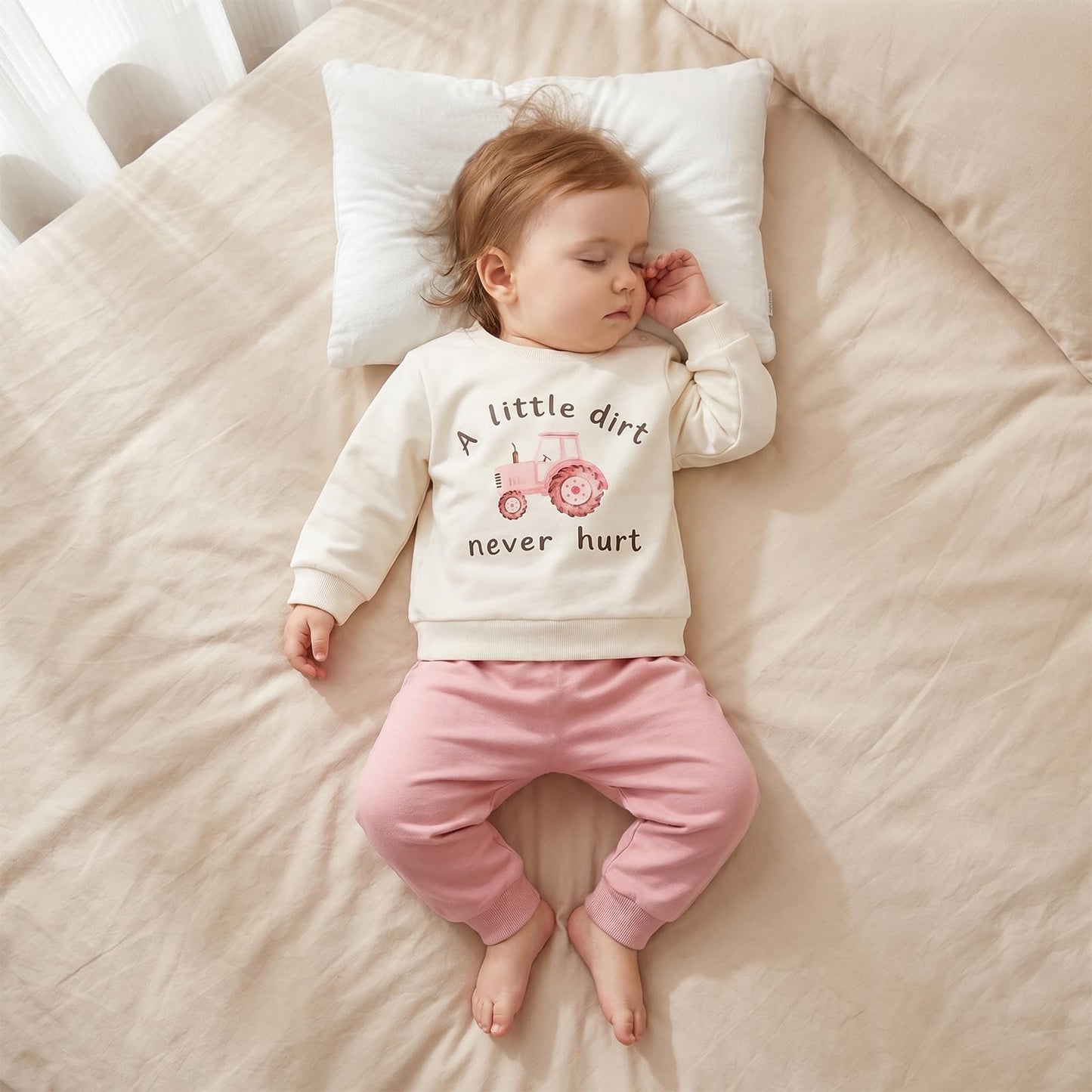 Tsultryofs Toddler Baby Girl Fall Clothes Letter Tractor Print Outfit
