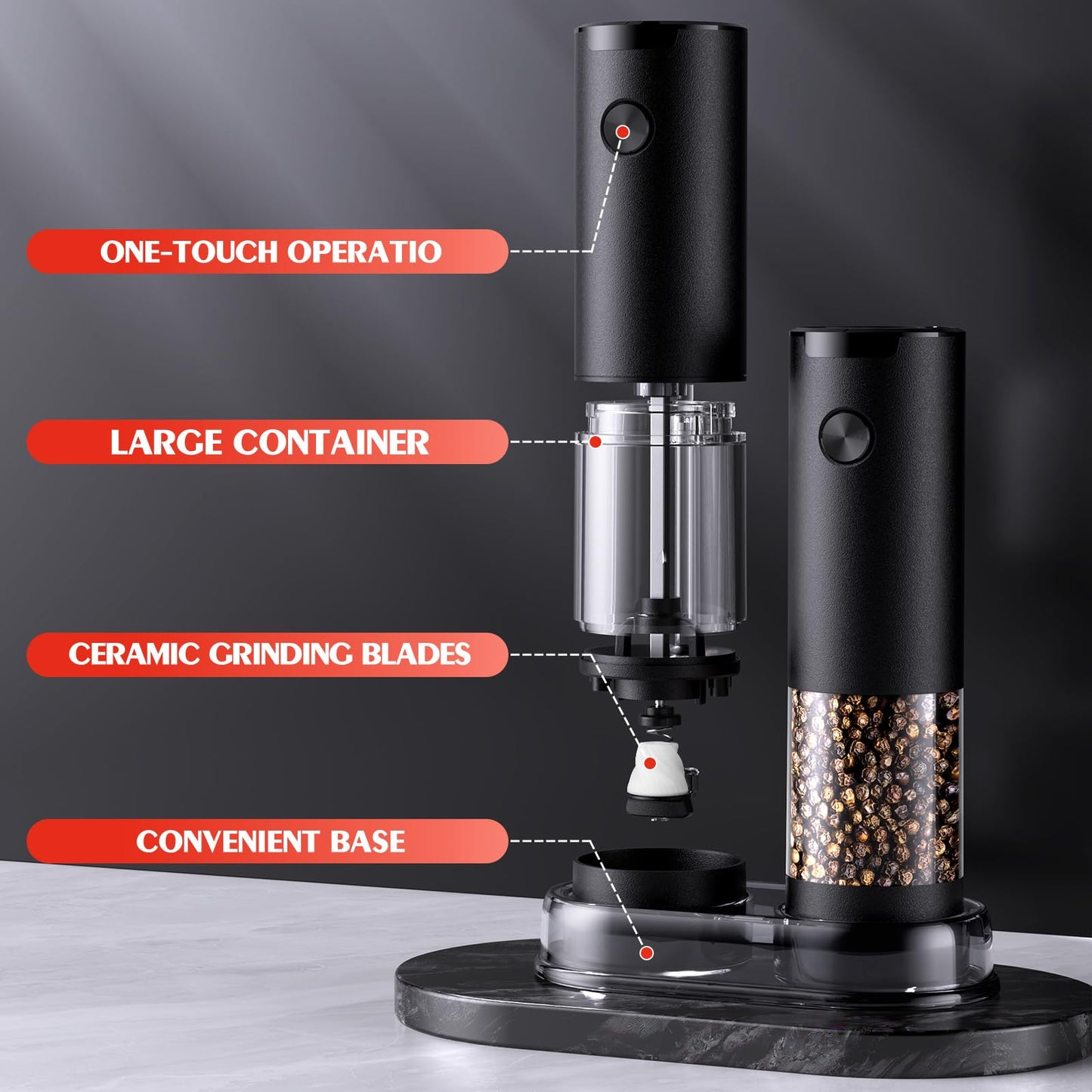 Electric Salt and Pepper Grinder Set Automatic Battery Pepper Mill Shakers Adjustable Coarseness Upgraded Larger Capacity with Led Home and Kitchen Appliances Birthday Gifts for Women Mom