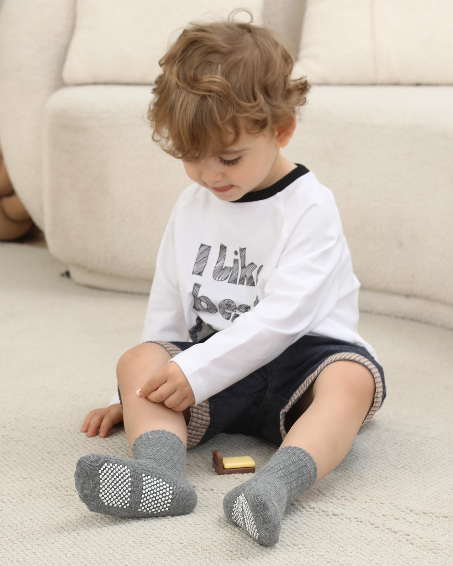 Baby Toddler Crew Socks, Non Slip Sole Combed Cotton for Boy Girl 9 Pairs