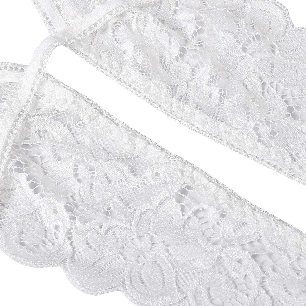 Donnalla Lingerie for Women Deep V Lace Teddy One Piece Lingerie Bodysuit Babydoll Teddy Underwear White Small