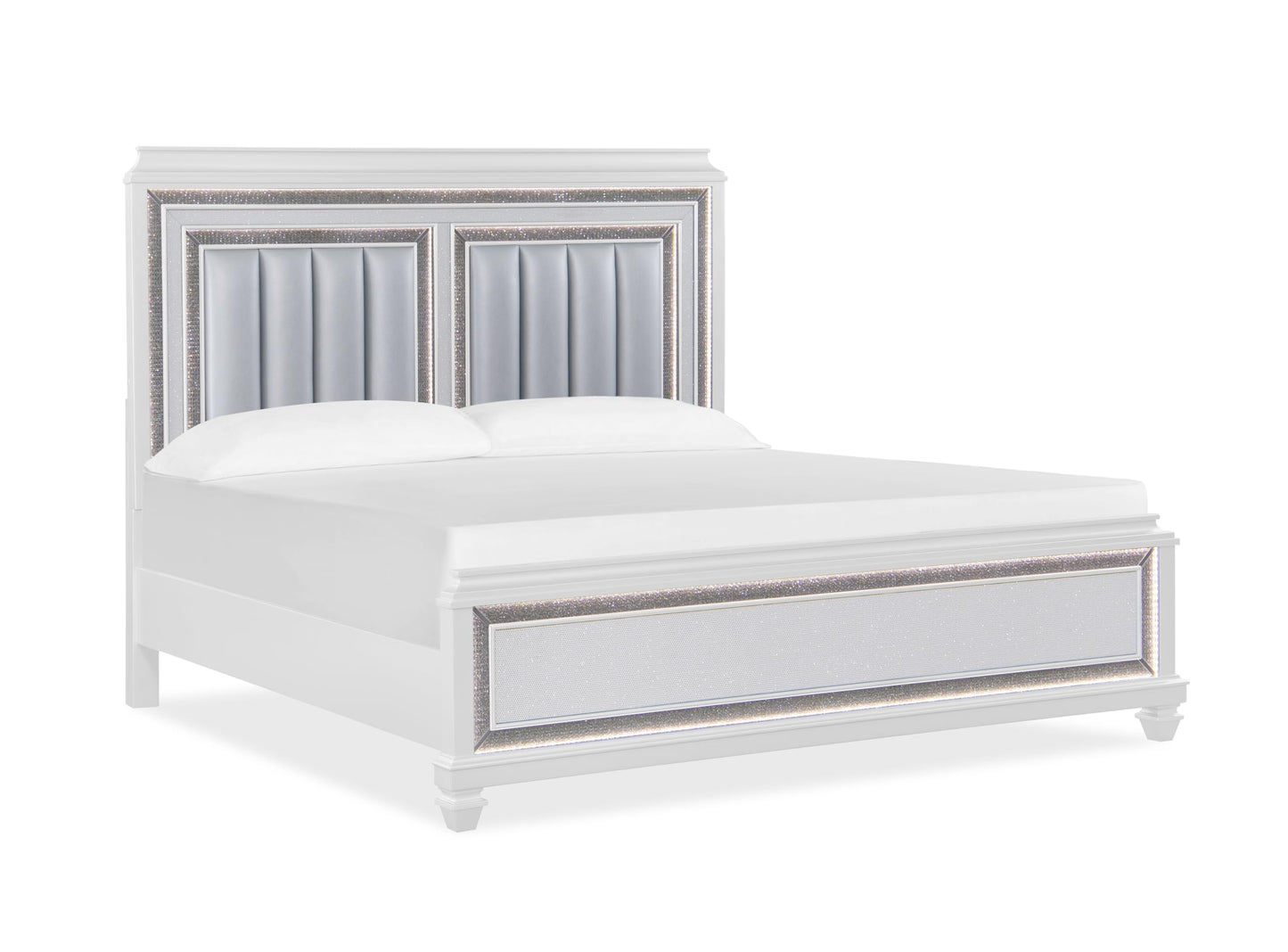 First of a Kind Sabrina Modern Glam 5-Piece Queen Bedroom Set with Led Upholstered Headboard – Luxury Contemporary Bedroom Furniture Collection by Cosmos Furniture, White