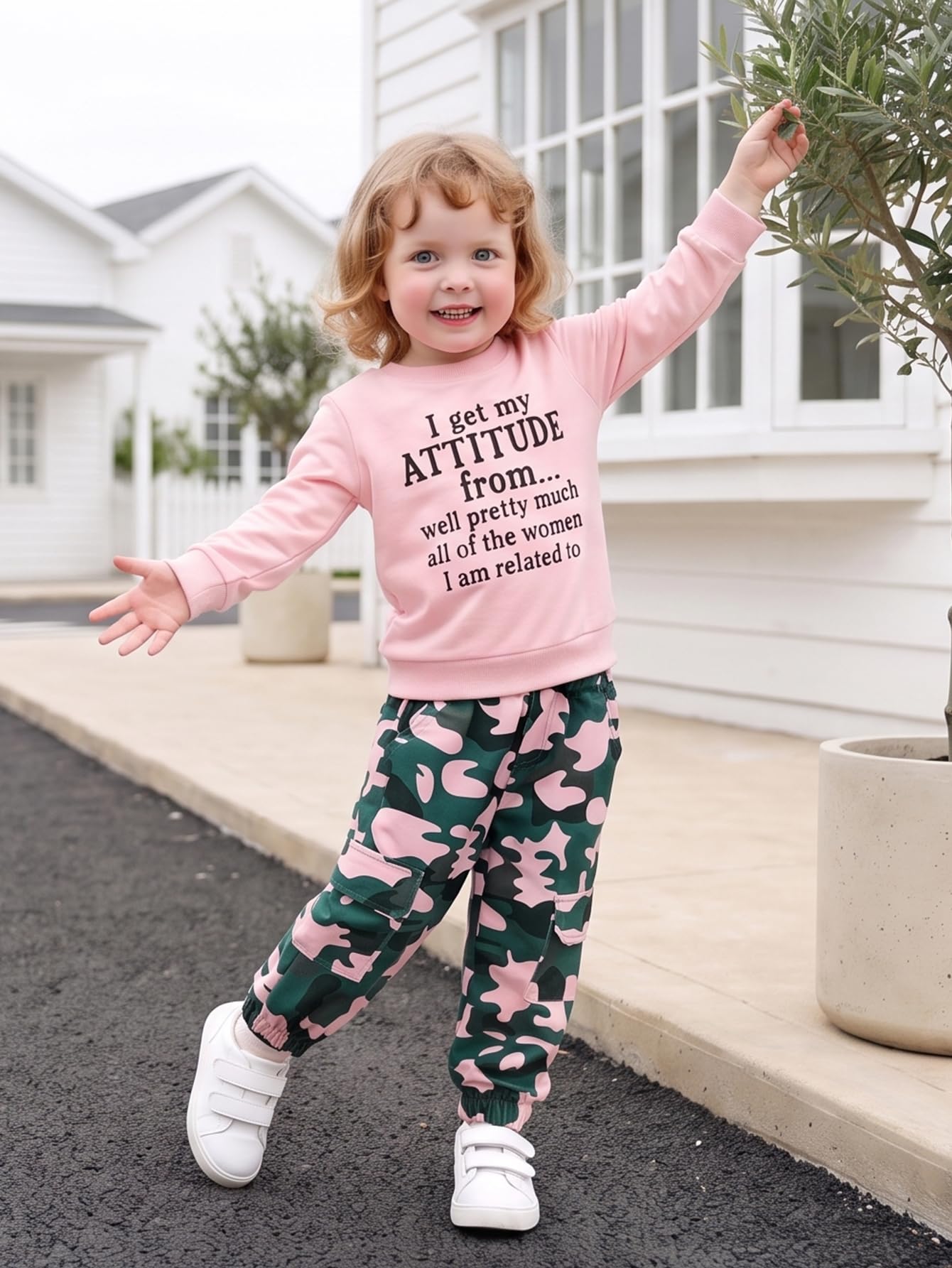 Yvowming Toddler Girl Clothes Kids Long Sleeve Sweatshirt & Camouflage Pants Baby Girl Fall Outfits Winter Sweatsuit (Pink, 3-4T)