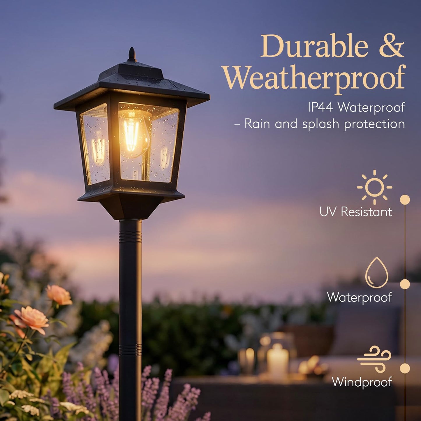 PASAMIC Solar Post Lights Outdoor, 2-Pack 63" Solar Lamp Posts Waterproof with 1 Replaceable Bulb, Warm White Dusk to Dawn Pole Lights for Garden, Patio, Pathway