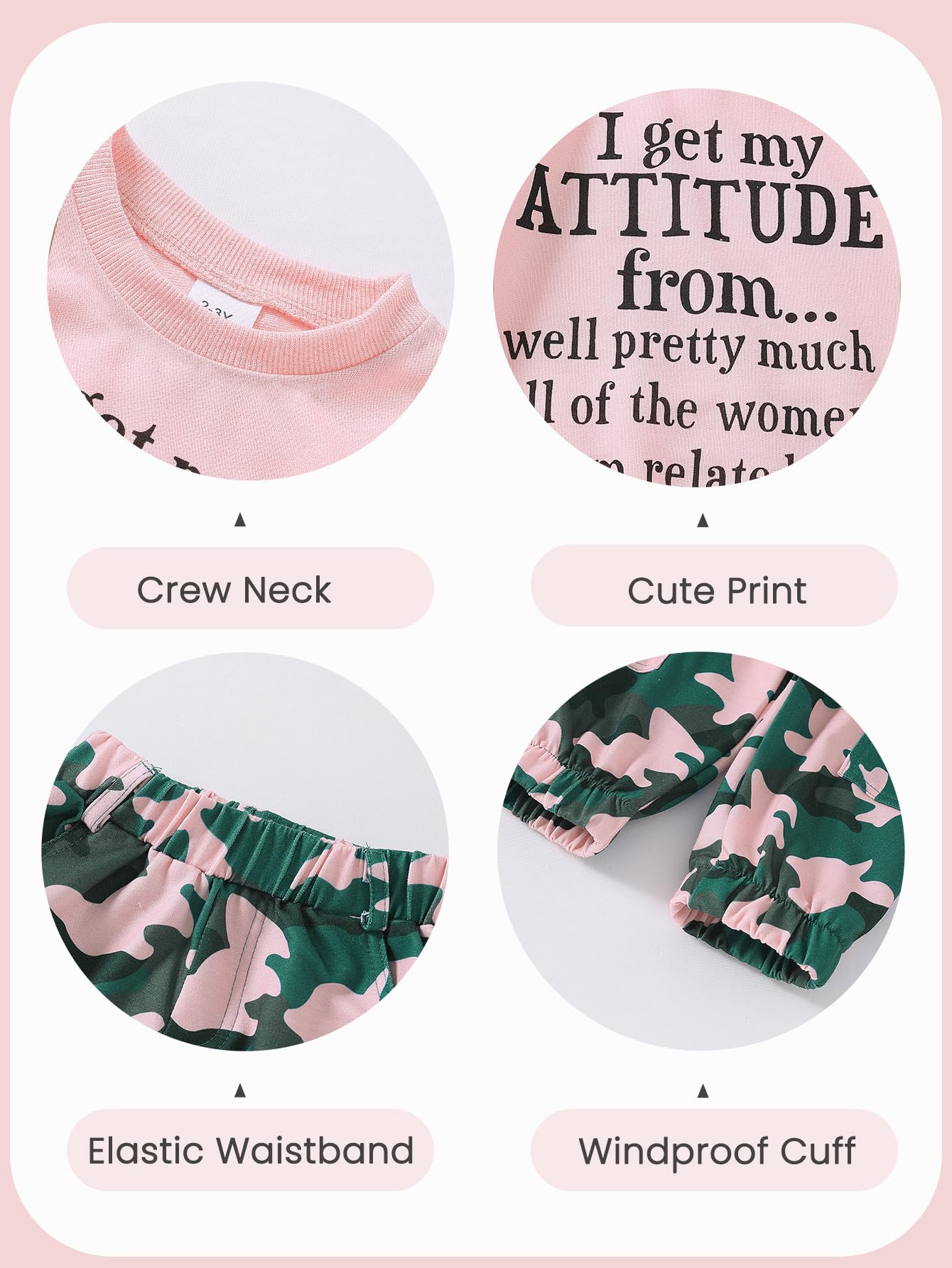Yvowming Toddler Girl Clothes Kids Long Sleeve Sweatshirt & Camouflage Pants Baby Girl Fall Outfits Winter Sweatsuit (Pink, 3-4T)