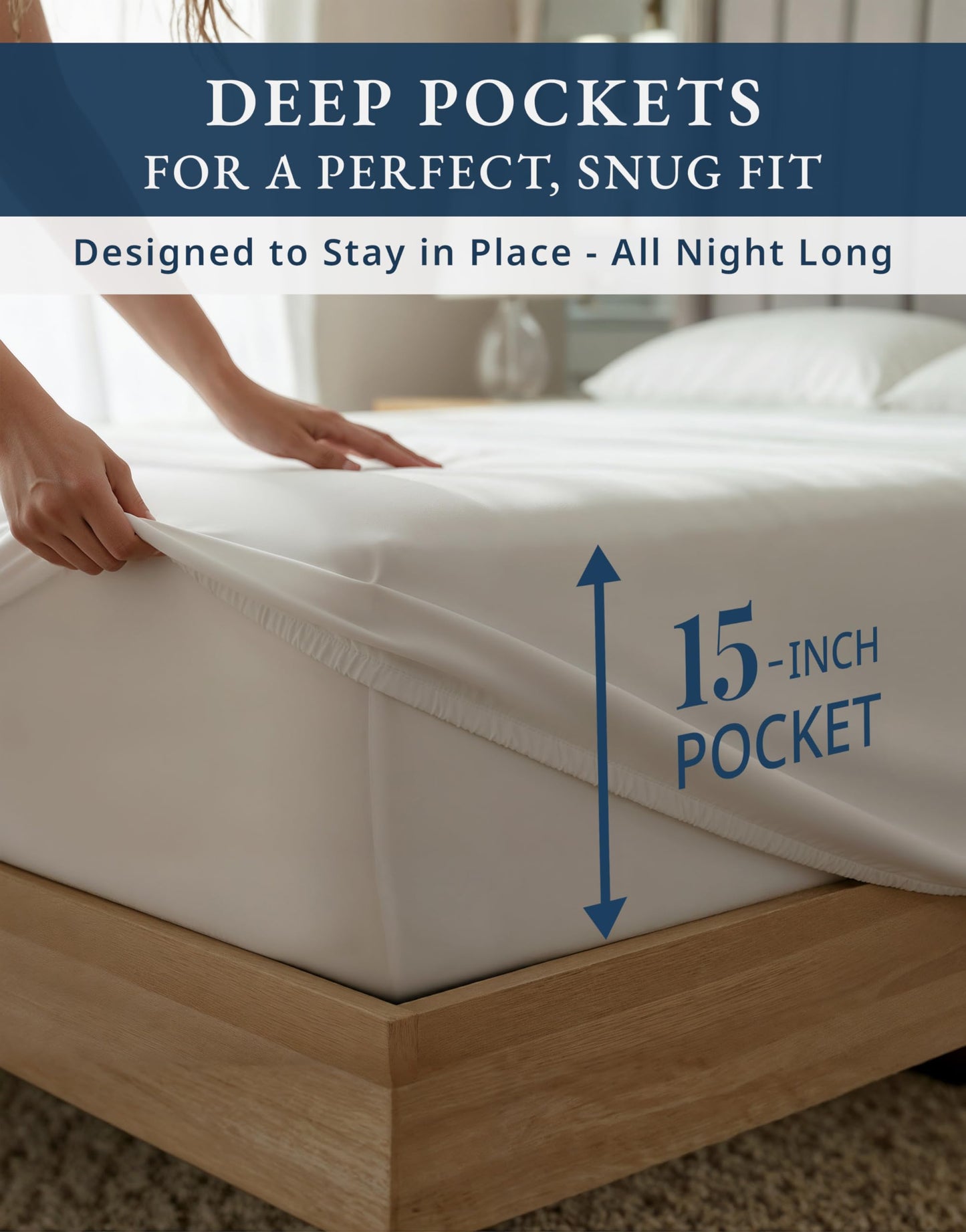 100% Egyptian Cotton Sheets Queen Size - Luxury 1000 Thread Count Naturally Cooling & Breathable Silky Sateen Weave Queen Sheet Set, Soft & Durable Hotel Sheets with 15" Snug Fit Deep Pockets - White