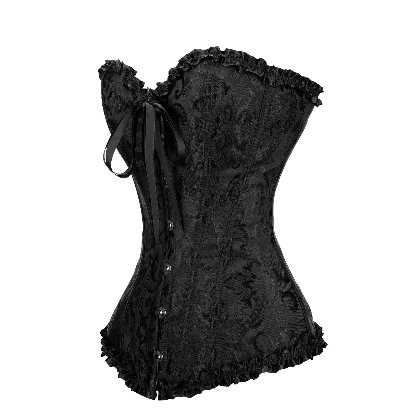 JoyPeak Corset Tops for Women,Lace Bustier Corset Lingerie top,Renaissance Overbust Corset Push Up Bodysuit (US, Alpha, X-Small, Regular, Regular, Big Girls, black)