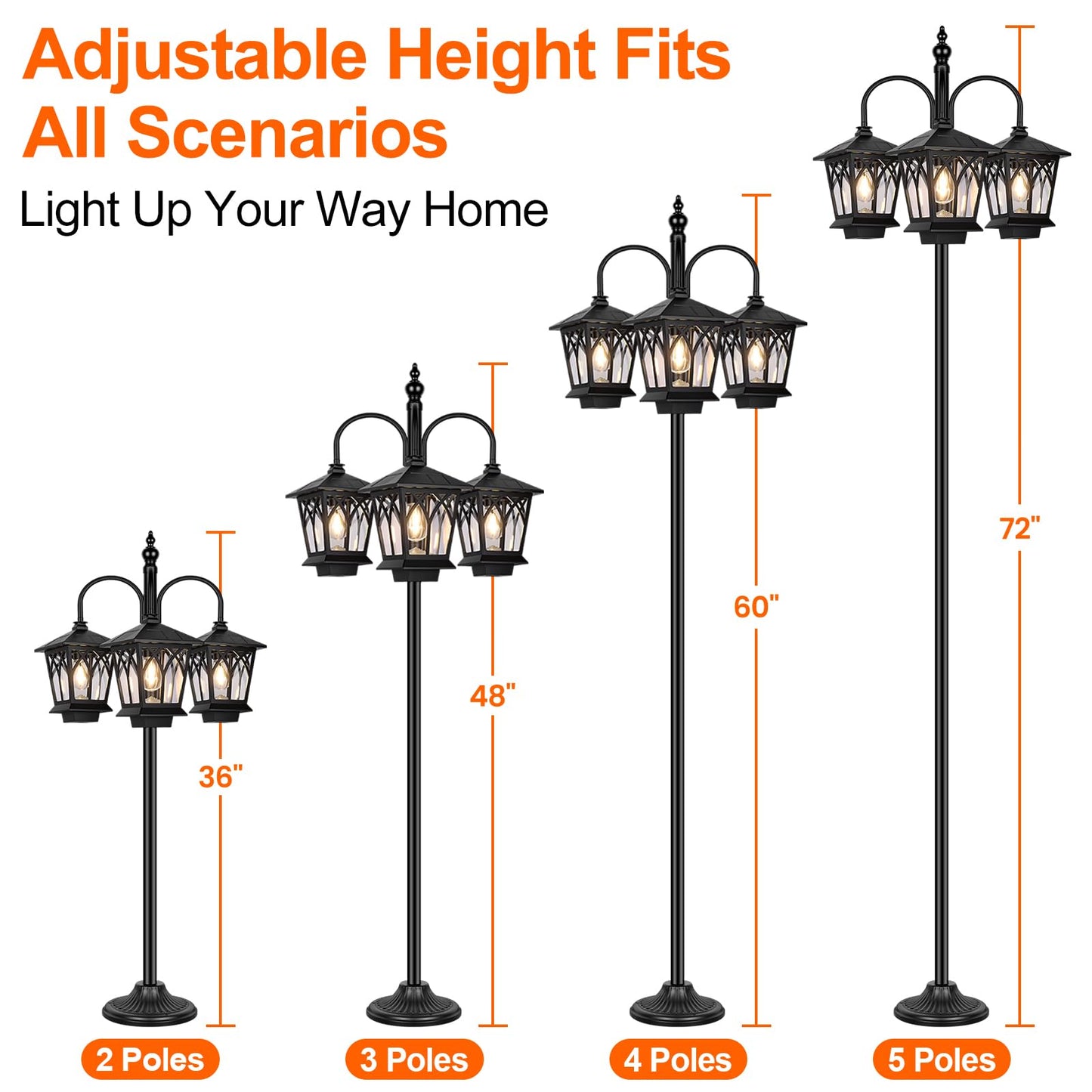 TOWPONICS 6FT Aluminum Solar Lamp Post Light Outdoor Waterproof, 3-Head Solar Powered Lamp Post, 90Lm 3 Edison Bulbs Included, Dusk to Dawn Outdoor Lamp for Patio, Yard, Garden, Driveway