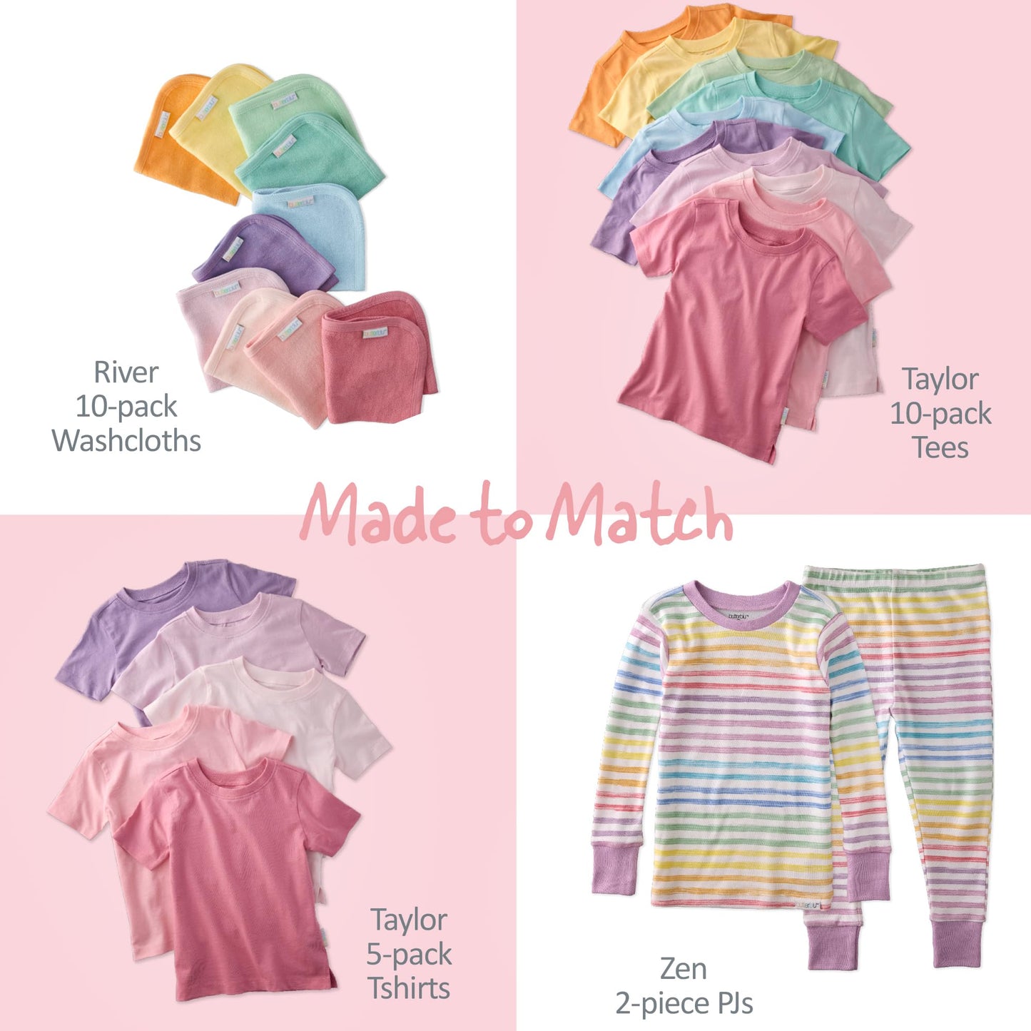 Butterblu Taylor 5-Pack Short Sleeve T-Shirts, 50% Organic Cotton Tees Pink