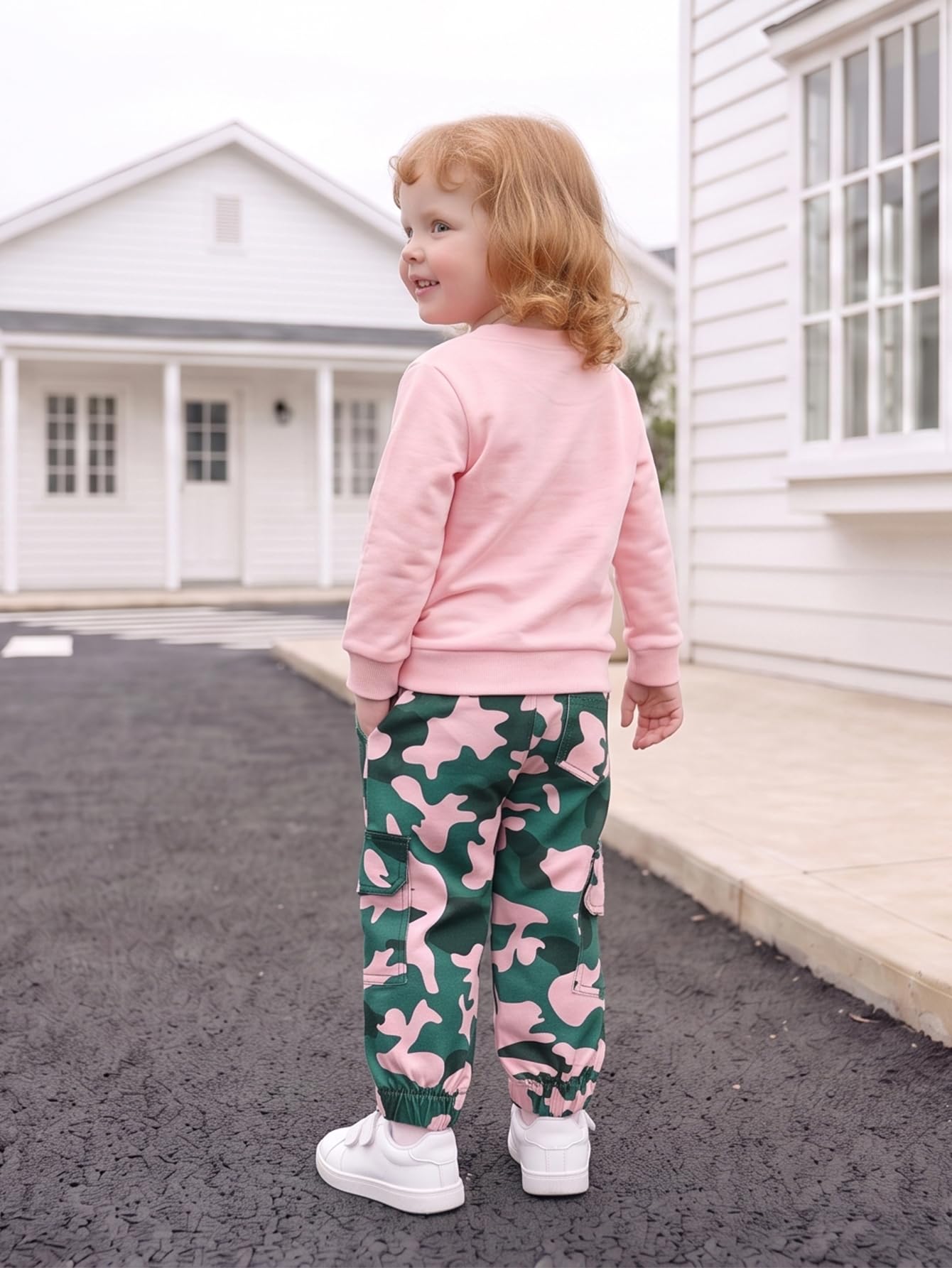 Yvowming Toddler Girl Clothes Kids Long Sleeve Sweatshirt & Camouflage Pants Baby Girl Fall Outfits Winter Sweatsuit (Pink, 3-4T)