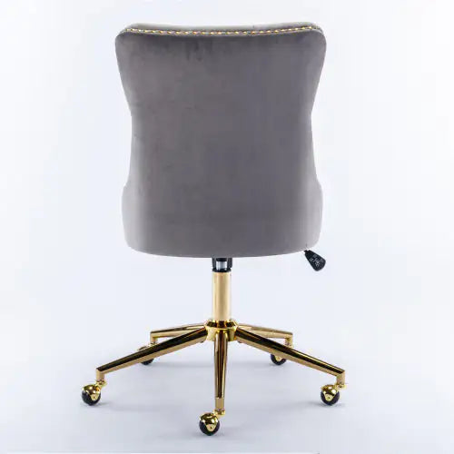 A&A Furniture Velvet Tufted Office Chair with Gold Metal Base, Adjustable Swivel Desk Chair (Grey)